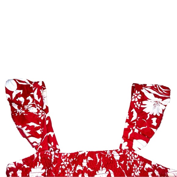 Old Navy Fitted Ruffle-Trim Smocked Floral Top for Women Red Floral Large - Picture 4 of 9